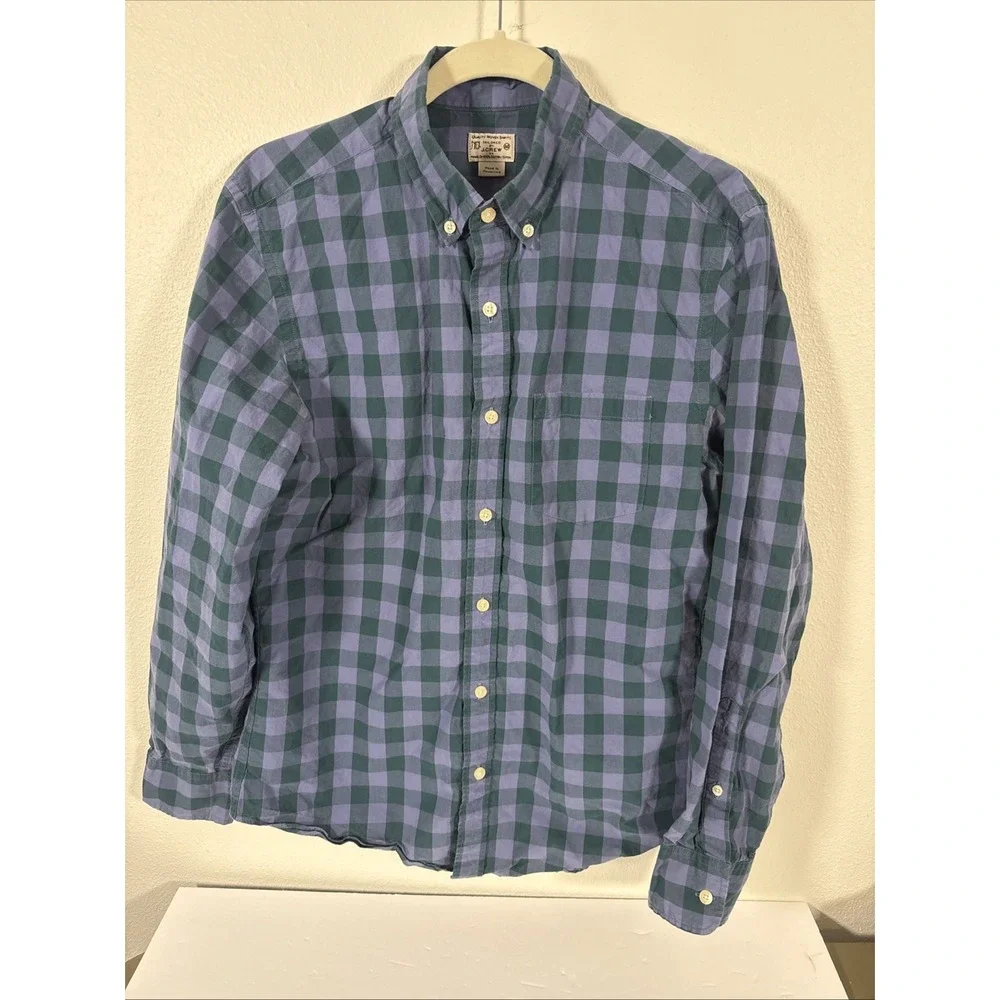 J. Crew Men's‎ Button Front Shirt Purple Checked Plaid 100 % Cotton Casual M1